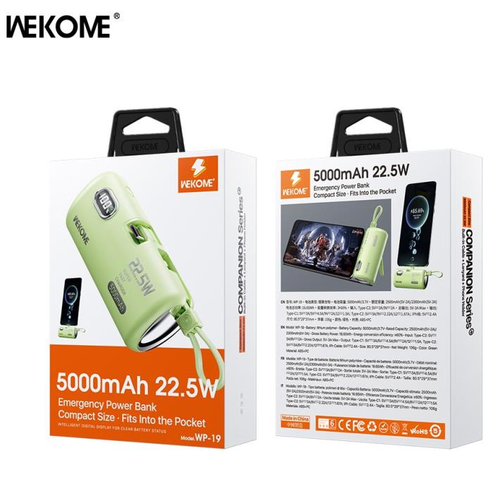 Power Bank WK 5000mAh 22,5W PDx2 Green WP-19