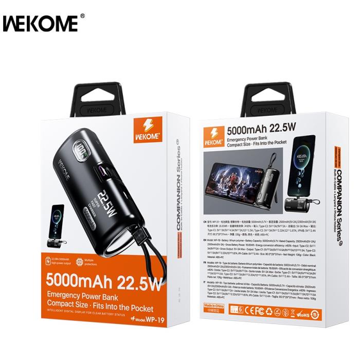 Power Bank WK 5000mAh 22,5W PDx2 Black WP-19