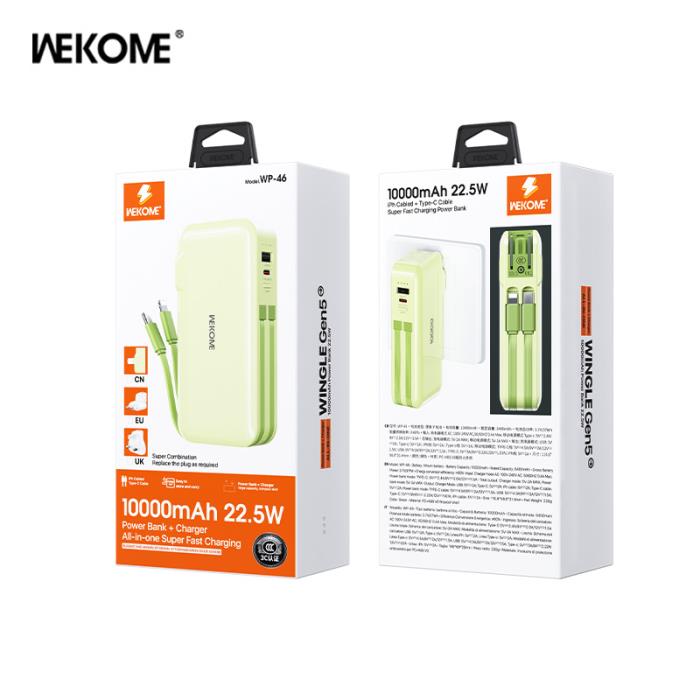 Power Bank WK 10000mAh 22,5W PDx1 & QC3.0x1 Green WP-46