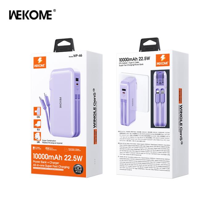 Power Bank WK 10000mAh 22,5W PDx1 & QC3.0x1 Purple WP-46