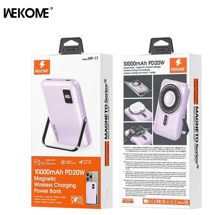Power Bank Magnetic Wireless WK 10000mAh 20W PDx1 Purple WP-17