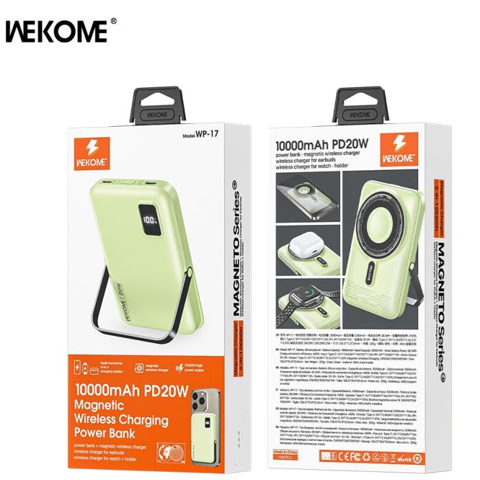 Power Bank Magnetic Wireless WK 10000mAh 20W PDx1 Green WP-17
