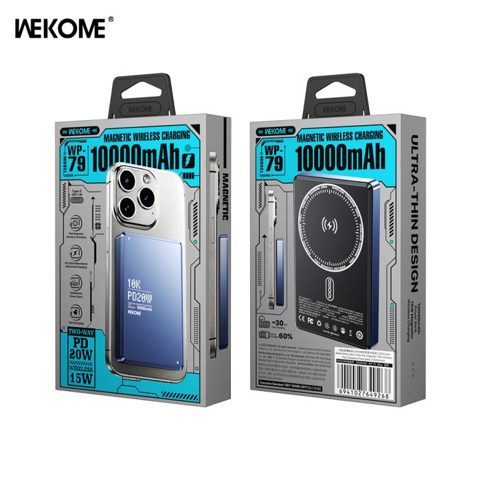 Power Bank Magnetic Wireless WK 10000mAh 20W PDx1 Blue WP-79