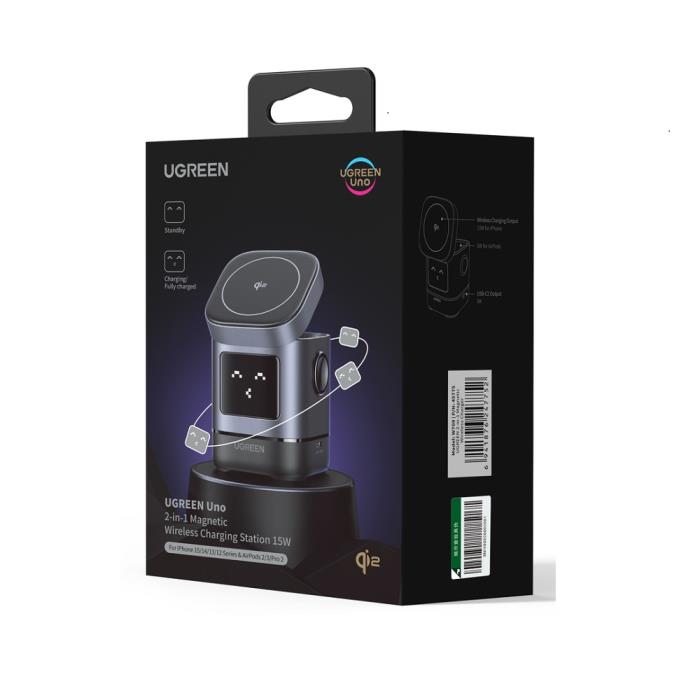 Wireless Magnetic Charger/Stand 2in1 UGREEN 15W Qi2 W709 45775 Black