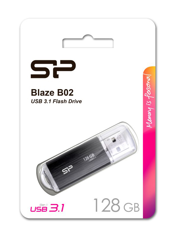 SILICON POWER USB Flash Drive Blaze B02, 128GB, USB 3.2, μαύρο