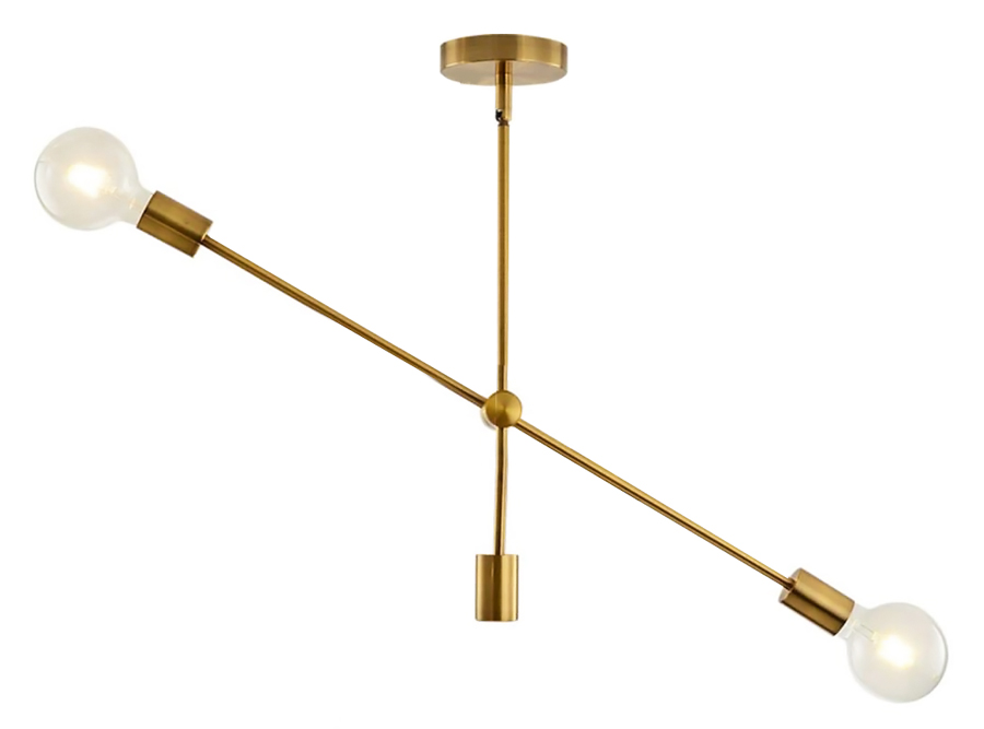 POWERTECH φωτιστικό οροφής HLL-0033, 2x E27, μεταλλικό, chrome gold