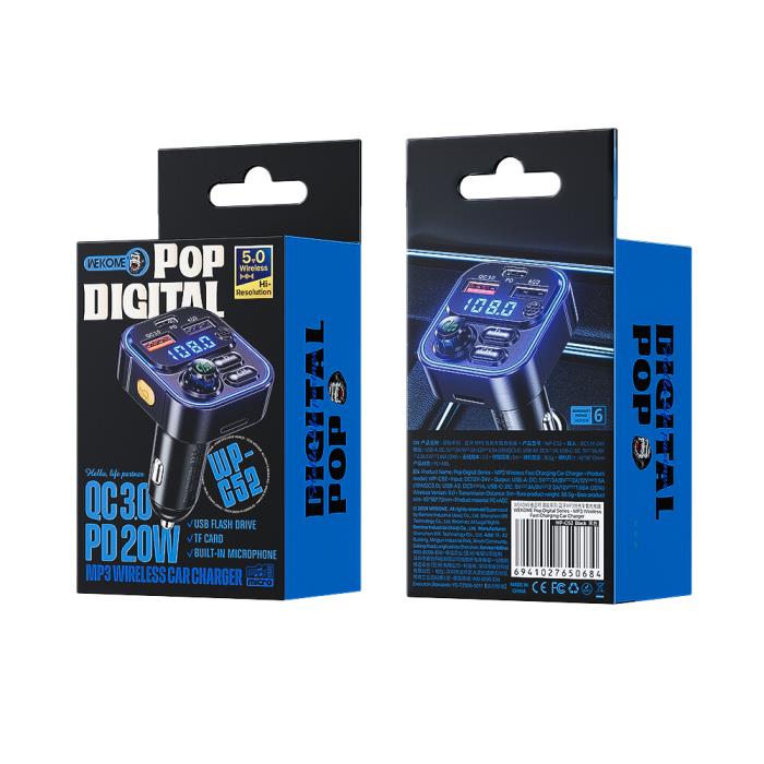 FM Transmitter WK Car Charger and MP3 Player with Led Light WP-C52
