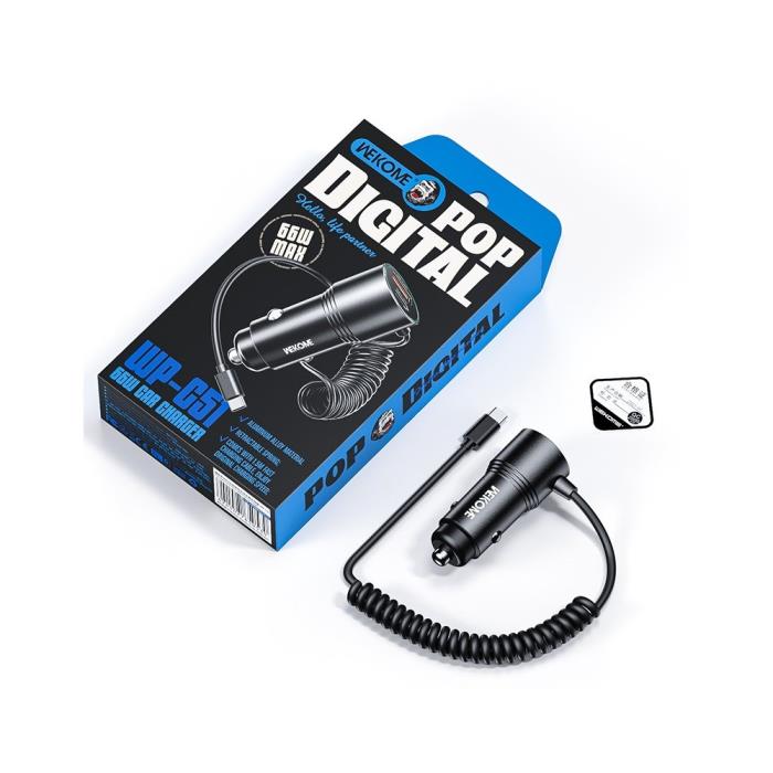 Car Charger WK 66W PD+USB QC3.0 with Type-C Cable Black WP-C51