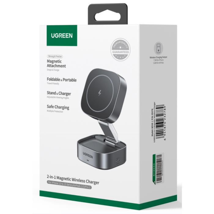 Wireless Magnetic Charger/Stand 2in1 UGREEN 15W Qi W526 35278 Grey