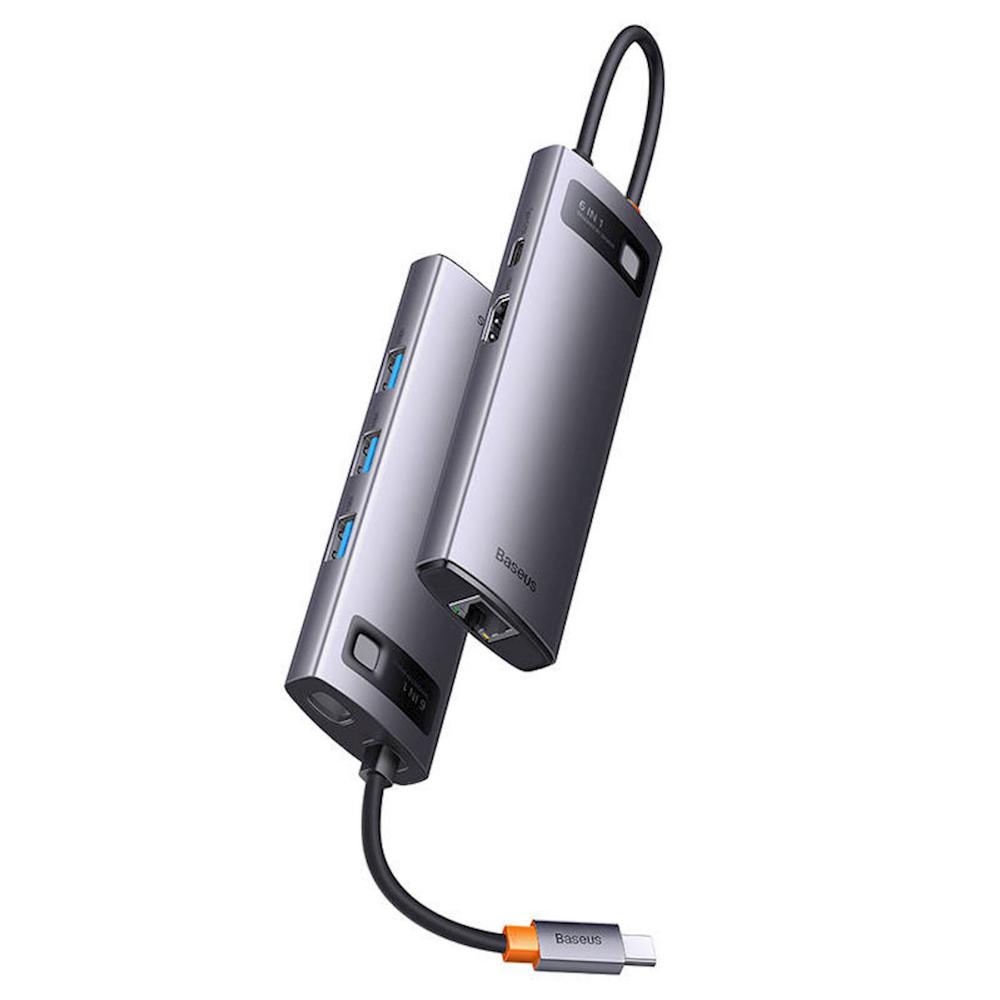 Baseus Docking Station 6σε1 StarJoy Series, USB-C σε 3xUSB 3.0 + HDMI + USB-C PD + RJ45 Γκρι (WKWG080013) (BASWKWG080013)
