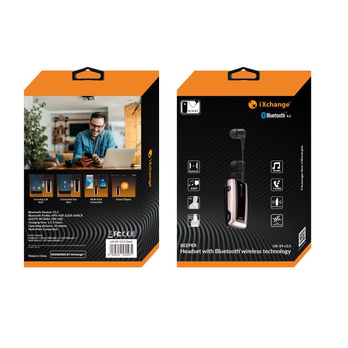 Retractable BT Headset UA24 V2.0 Gold iXchange